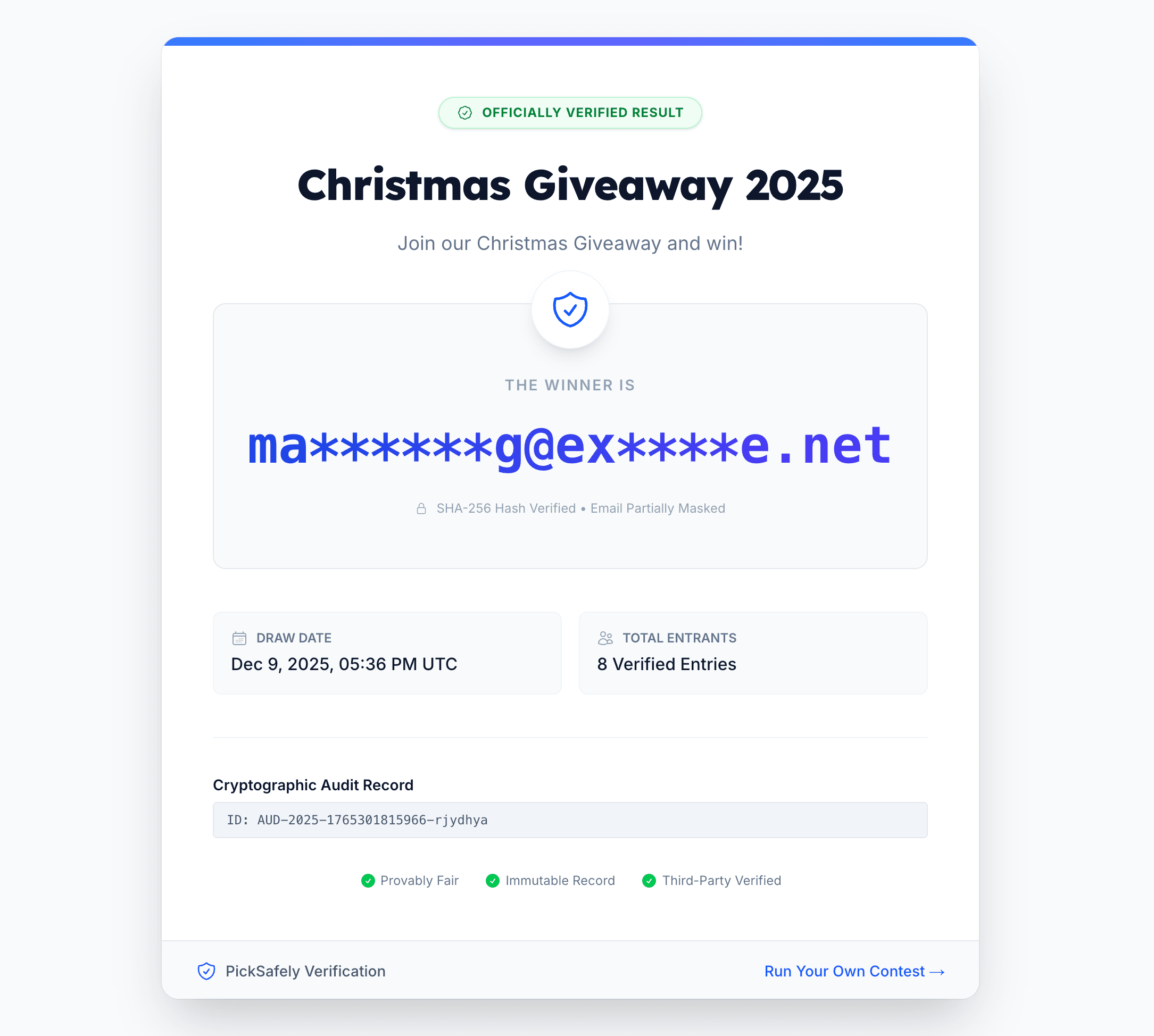 Verified Winners Page